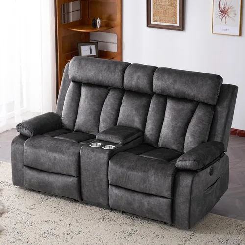 Vista 10 de Sofá reclinable de terciopelo, sofá biplaza reclinable doble con calor y masaje, sofá reclinable de pared con USB y tipo C, sofá reclinable