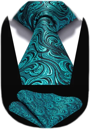 Vista 200 de HISDERN Corbatas para hombre, corbata de cachemira y bolsillo cuadrado tejido clásico floral para hombre, corbata de fiesta de boda
