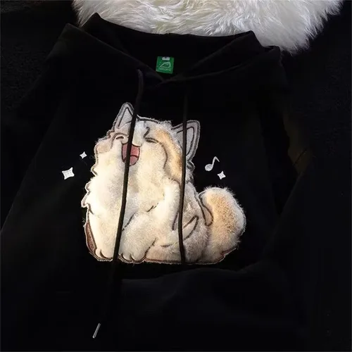 Vista 3 de Homidam Sudadera con capucha 3D para mujer, diseño de bordado de gato, ropa deportiva