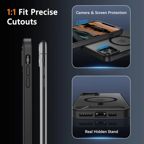 Vista 5 de GUAGUA Funda para iPhone 11 Pro Max con soporte, fundas magnéticas con soporte invisible plegable translúcido mate trasero delgado protector a