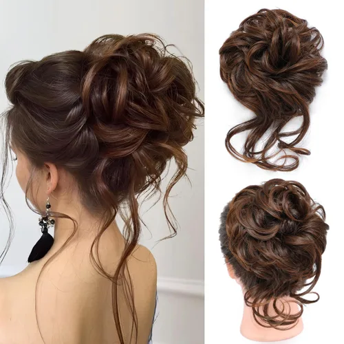 Vista 18 de 2 piezas de Extensiones de Cabello Estilo Moño Despeinado, QIAORUIXIN Extensiones de Cabello Superlargas Estilo Moño Alborotado, Envoltura Ondulada