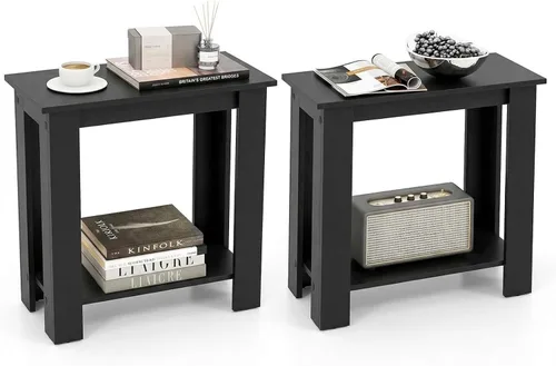 Vista 14 de Giantex Narrow End Table, 2-Tier Side Table with Open Storage Shelf, Retro Wood Sofa Table Bedside Tables for Small Spaces, Slim Nightstand for