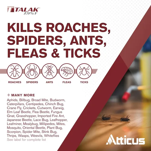 Vista 2 de Atticus Talak 7.9 F Bifentrina Insecticida Concentrado (96oz) Control Ants, Mosquitoes, Cockroaches, Spiders, Armyworms, and 70+ More Pests