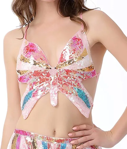 Vista 5 de Mocure - Blusa de tirantes con lentejuelas brillantes para mujer