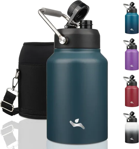 Vista 40 de Konokyo Jarra de medio galón con asa, botella de agua aislada de 64 onzas con bolsa de transporte, botella de metal de acero inoxidable al vacío