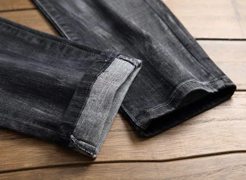Vista 5 de Pantalones de mezclilla elásticos rasgados plisados para hombre