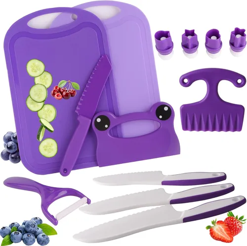 Vista 8 de Montessori Herramientas de cocina juguetes regalos para niños y niñas de 4 5 6 7 8 9 10 años de edad, juego de cuchillos seguros de cocina real