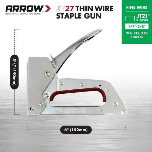 Vista 3 de Arrow JT27 - Pistola de grapas ligera para tapicería, manualidades, oficina, se adapta a grapas de alambre fino de 1/4", 5/16" o 3/8".