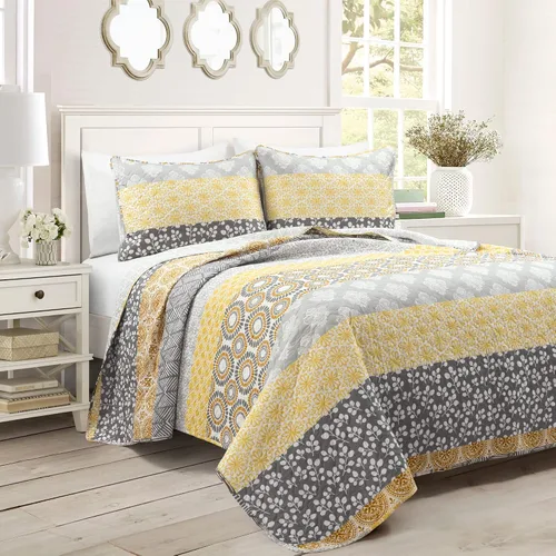 Vista 12 de Lush Decor - Juego de ropa de cama de 3 piezas, colorido diseño bohemio a rayas, reversible