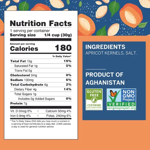 Vista 2 de Ziba Foods Granos de Albaricoque Dulce Cultivados Silvestres Sin OMG, Vegano, Apto para Whole 30 y Ceto, Paleo, Tostados en Seco Supersemillas
