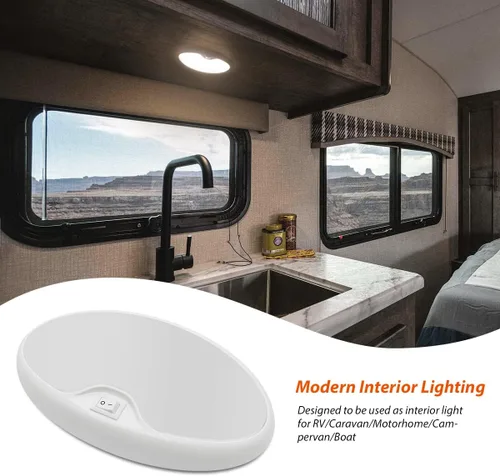 Vista 2 de Dream lighting Luces LED Interiores para RV de 12 Voltios, Luz de Techo con Interruptor para RV Camper Remolque, Luz Ovalada Tipo Panqueque de 6
