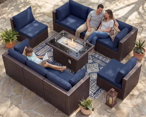 Vista 136 de NICESOUL Juego de muebles de patio de ratán extra grande con mesa para fogata de gas y propano, 29.3 pulgadas, respaldo alto, cómodos conversaciones