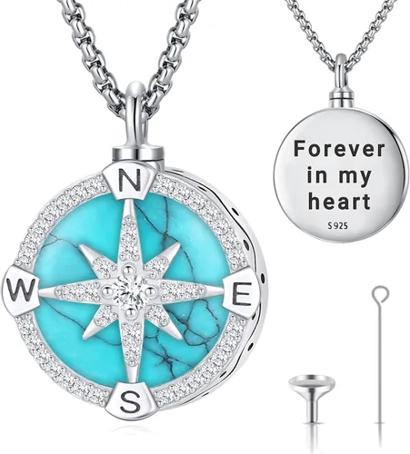 Vista 86 de Joyas de turquesa para mujeres y hombres de plata de ley 925 con colgante de urna para cenizas, collar con medallón de imagen, martillo de Thor