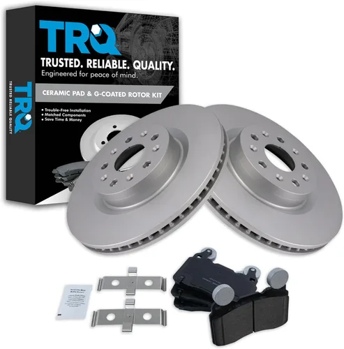 Vista 133 de TRQ Juego de pastillas de freno delantero y rotores con revestimiento de cerámica compatible con Jeep Compass Patriot 2017