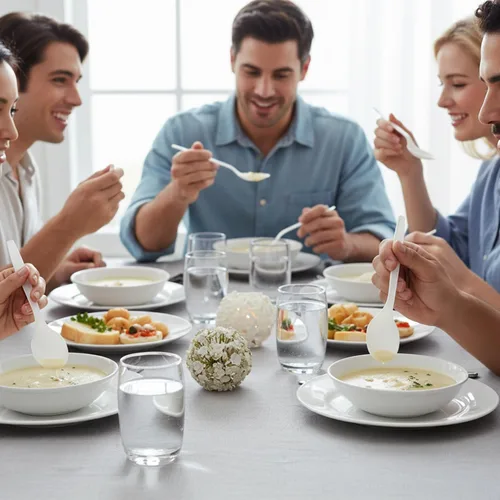 Vista 6 de Bluesky Trading Kitchen Selection - Cucharas de sopa blancas de lujo, paquete de 50, cubiertos de plástico clásicos y desechables, perfectos