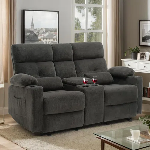 Vista 11 de Sofá Biplaza Reclinable Eléctrico con Consola, Sofá Biplaza Reclinable Eléctrico con Calor y Masaje, Reposapiés Extendido, Sofá Biplaza Reclinable