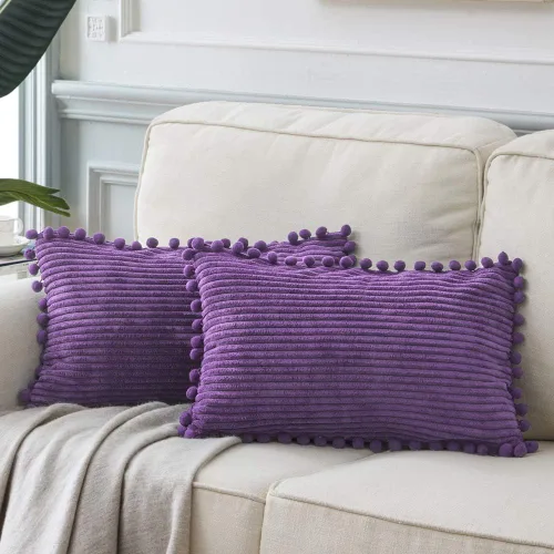 Vista 51 de Fancy Homi Juego de 2 fundas de almohada decorativas negras de 12 x 12 pulgadas con pompones para sofá y cama, decoración moderna de estilo bohemio