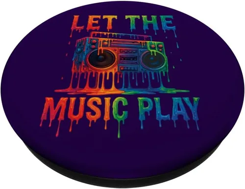Vista 2 de Freestyle Music Let The Music Play Retro Drip Boombox Color PopSockets Adhesivo PopGrip
