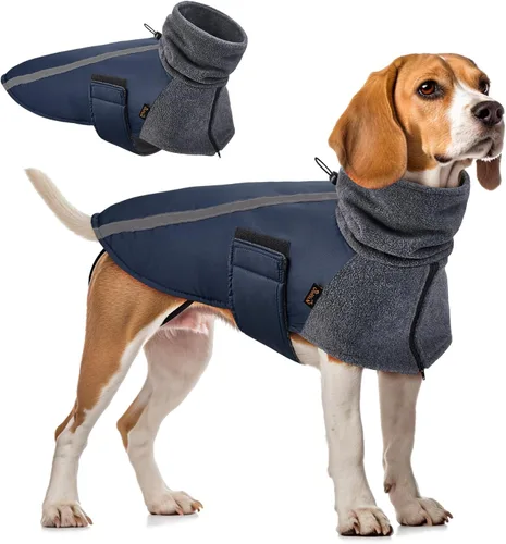 Vista 8 de SlowTon - Abrigo de invierno para perro, cálida chaqueta para perritos para exteriores con forro polar y bufanda de cuello de tortuga, chaleco