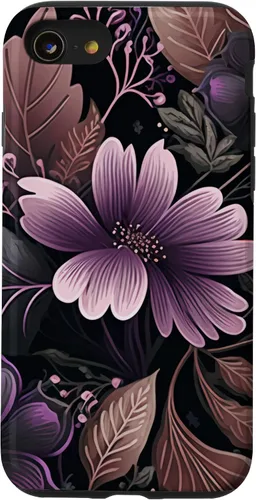 Vista 13 de Funda para iPhone 15 Moody Floral con Flores Moradas y Hojas Decorativas