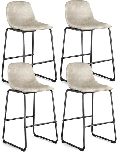 Vista 23 de Rfiver Taburetes de bar de cuero sintético PU Set de 2, Taburetes de pub industriales con respaldo y reposapiés, Sillas de bar modernas sin brazos
