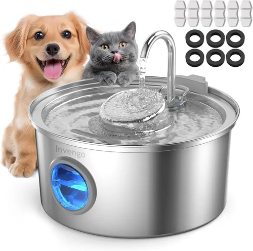 Vista 11 de Invengo Fuente de agua para gatos de acero inoxidable, fuente para mascotas de 108 oz/3.2 L con gran ventana de nivel de agua, dispensador