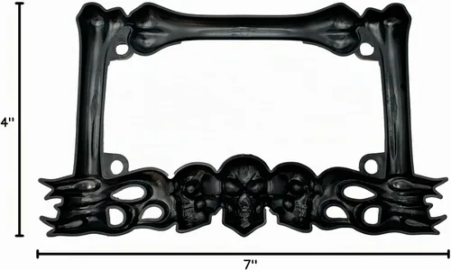 Vista 7 de Marco de matrícula de motocicleta de calavera resistente, se adapta a placas estándar de 7 x 4 pulgadas, compatible con Cruiser, Dual