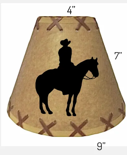 Vista 2 de Rustic Western Cowboy On Horse Black Silhouette Decal Lamp Shade, Clips On Bulb, 9x4x7