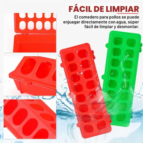 Vista 3 de Comedero de codornices de plástico con tapa abatible, rojo, verde