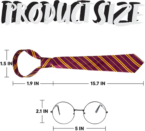 Vista 4 de JOYIN - Juego de lentes de mago de Halloween y corbata, accesorios de disfraz de mago, longitud regular, corbata roja clásica y lentes circulares
