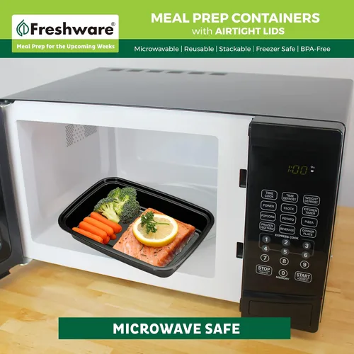 Vista 6 de Freshware - Contenedores de preparación de comida [15 unidades] con 1 compartimento para almacenar comida, con tapas, caja Bento, libre de bisfenol