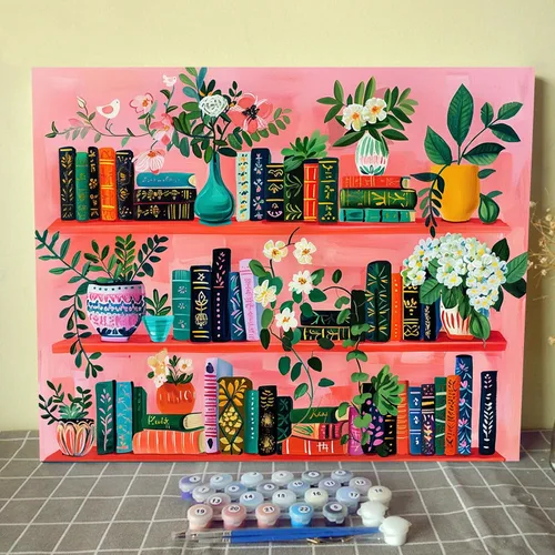 Vista 8 de Aihonmin Estantería 6 Pack Pintar por Números para Adultos Libros Pintura DIY sobre Lienzo con Pinceles Pigmento Manualidades DIY Pintura Acrílica