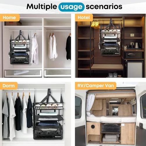 Vista 7 de Organizador colgante de maleta y estantes de viaje, cubos de embalaje para viajes, organizador de maleta para equipaje de mano, fácil embalaje