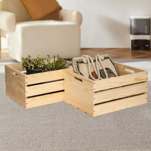 Vista 5 de 3 paquetes de cajas de madera de pino sin terminar, caja de almacenamiento