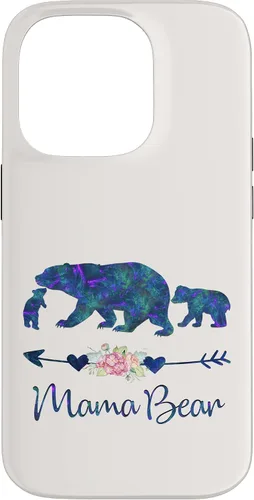Vista 17 de Teal Blue Purple Floral Mama Bear and Two Cubs White Case for iPhone 16