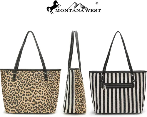 Vista 3 de Montana West Bolsa de lona occidental con patrón de moda para mujer, bolsa de hombro grande