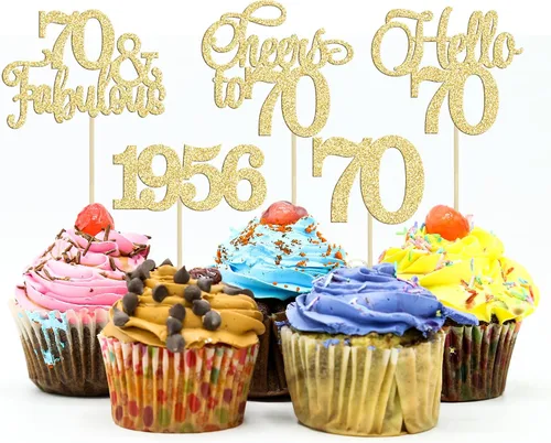 Vista 72 de Gyufise Paquete de 24 adornos negros para cupcakes de 10.º cumpleaños con purpurina negra 10 Ten Hello 10 Dights dobles desde 2015 para decoraciones