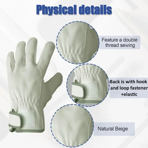 Vista 4 de 2 Pairs Cow Grain Leather Work Gloves for Men and Women