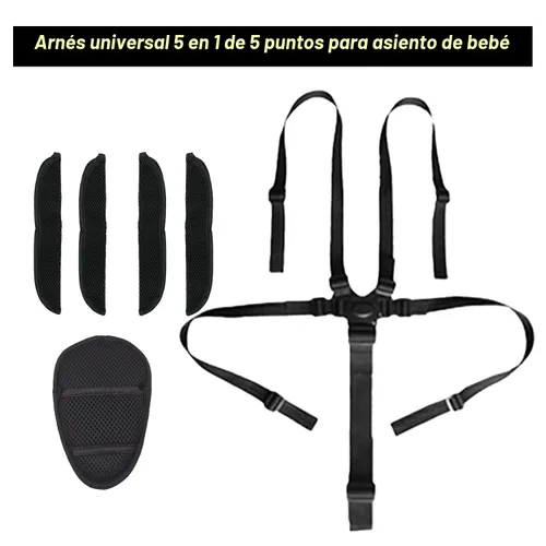 Vista 2 de Arnés de 5 puntos para bebé, arnés ajustable, correa de seguridad para bebé, cinturón de seguridad infantil con 5 almohadillas para silla alta