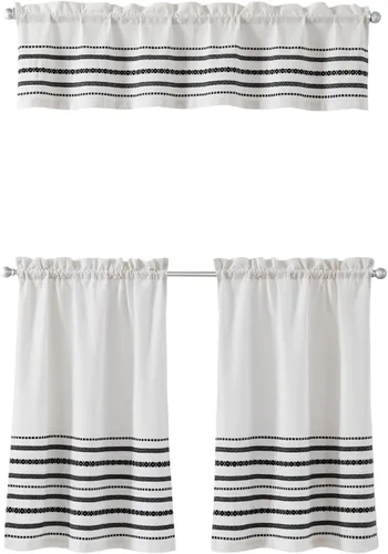 Vista 6 de Curtainworks Juego de cortinas bohemias de cocina con cenefa y cortinas de cocina, filtro de luz, rayas tejidas globales, par de niveles de 28