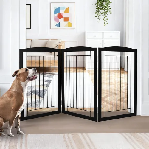 Vista 10 de ZJSF Puerta plegable independiente para perros para casa, extra ancha, de madera, blanca, para interiores, para cachorros, escaleras, puertas Blanco