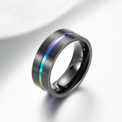 Vista 2 de Anillo de boda INRENG para hombre, 0.315in, titanio arco iris, negro mate, cepillado