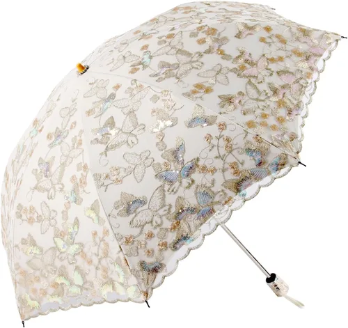 Vista 105 de Honeystore Sombrilla bordada con flor 3D plegable UV con encaje clásico