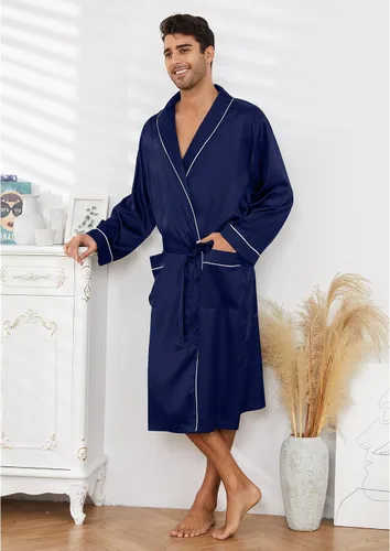 Vista 3 de Vulcanodon Bata de satén ligera para hombre, bata de baño tipo kimono de seda de lujo para hombre