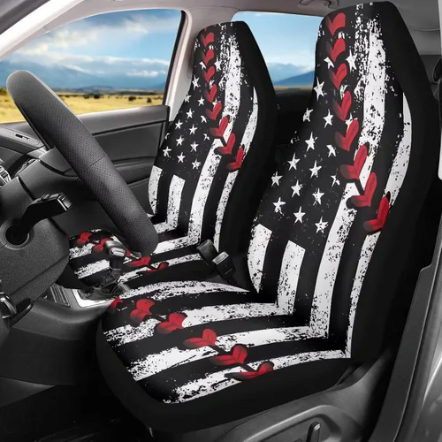 Vista 3 de Juego de 2 fundas de asiento delantero de automóvil, con diseño de bandera estadounidense, juego de 2 accesorios automotrices extraíbles, ajuste