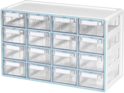 Vista 18 de Blue Ginkgo Gabinete grande de 12 cajones, organizador transparente apilable para hardware, cuentas, ladrillos de plástico, oficina y almacenamiento