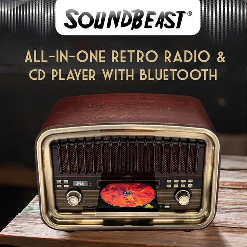 Vista 2 de SoundBeast Radio Todo en Uno AM/FM con Reproductor de CD, Entrada Bluetooth, Reproducción y Grabación USB, Reproducción de Tarjeta SD, Entrada