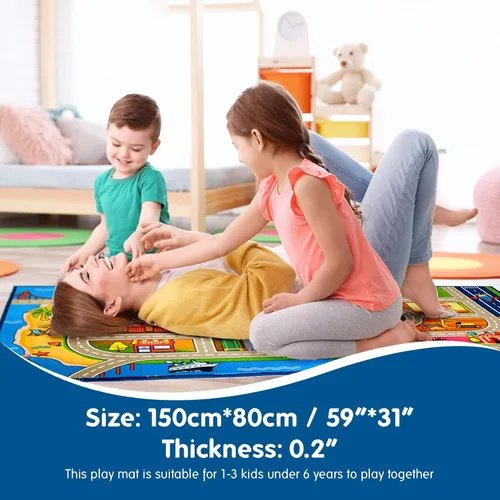 Vista 2 de Booooom Jackson Alfombra de juego para niños, 2'8" x 5' Non-Slip Washable City Road Play Mat with Gift Box – Ideal Birthday Gift for Toddlers