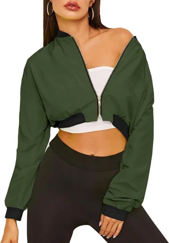 Vista 4 de LAOARA Chaqueta bomber para mujer, rompevientos con cremallera completa, cuello alto, ropa de calle