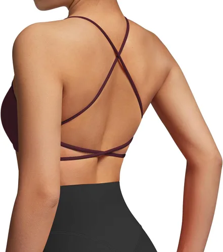 Vista 3 de DOULAFASS Sujetadores deportivos para mujer, con tirantes, sexy, lindo, espalda cruzada, soporte ligero, para entrenamiento, yoga, con copas